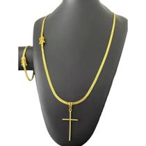 Cordão + Pulseira Grumet Laminado 4Mm + Cruz Banhado A Ouro Cordão + Pulseira Grumet Laminado 4Mm + Cruz Banhado A Ouro