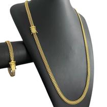 Cordão + Pulseira Lacraia 6mm - Banhado a Ouro 18k