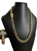 Cordão + Pulseira Modelo Friso Duplo 12 Mm - Banhado A Ouro Cordão + Pulseira Modelo Friso Duplo 12 Mm - Banhado A Ouro