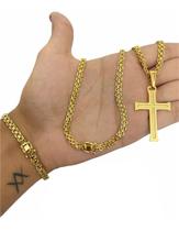 Cordão Pulseira Pingente Cadeado Duplo 5mm Banhado Ouro 18k