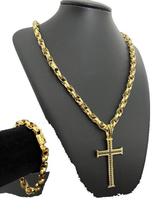 Cordão + Pulseira + Pingente Trançado 8Mm Banhado A Ouro 18K Cordão + Pulseira + Pingente Trançado 8Mm Banhado A Ouro 18K