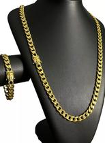 Cordão + Pulseira Pitbull 10mm Fecho Nossa Senhora - Banhado A Ouro 18k Cordão + Pulseira Pitbull 10mm Fecho Nossa Senhora - Banhado A Ouro 18k