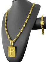 Cordão + Pulseira Tijolinho Trançado 6mm + Pingente Letra - Banhado a Ouro 18K Cordão + Pulseira Tijolinho Trançado 6mm + Pingente Letra - Banhado a Ouro 18K