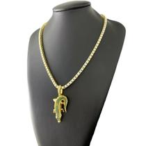 Cordão Riviera + Pingente Jacaré Cravejado - Banhado a Ouro