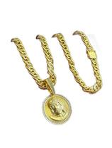 Cordão Romano Oca 10mm + Pingente Cristo - Banhado a Ouro