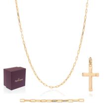 Cordão Rommanel Masculino 70cm Elo Cadeado Com Pingente Cruz Banhado Ouro 18k