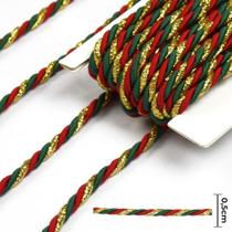 Cordão São Francisco Vermelho, Verde e Dourado 5mm - 10m