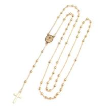 Cordão Terço em Aço Dourado Inoxidável Medalha das Graças e Cruz Minimalista Brilho Eterno Cordão Terço em Aço Dourado Inoxidável Medalha das Graças e Cruz Minimalista Brilho Eterno