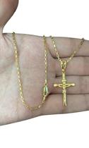 Cordão Tijolinho 1mm + Pingente Cruz Jesus - Banhado A Ouro Cordão Tijolinho 1mm + Pingente Cruz Jesus - Banhado A Ouro