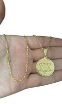 Cordão Tijolinho 1mm Pingente Estrela Davi - Banhado A Ouro