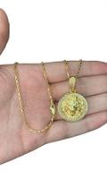 Cordão Tijolinho 1mm + Pingente Leão - Banhado A Ouro