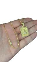 Cordão Tijolinho 1Mm + Pingente Nossa Senhora Banhado A Ouro