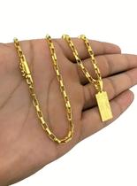 Cordão Tijolinho 3Mm + Pingente Cruz Placa - Banhado A Ouro