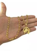 Cordão Tijolinho 3Mm + Pingente Ferradura Banhado A Ouro 18K