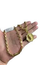 Cordão Tijolinho Curto 6mm + Pingente Jesus - Banhado Ouro 18k