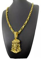 Cordão Tijolinho Curto 6Mm + Pingente Jesus - Banhado Ouro