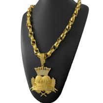 Cordão Trançado 12mm Pingente Jesus é o Dono Banhado a Ouro Cordão Trançado 12mm Pingente Jesus é o Dono Banhado a Ouro