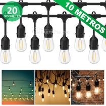 Cordão Varal Luzes Porta-lâmpadas 10 Metros 20 Soquetes Ideal Para Varanda 61178