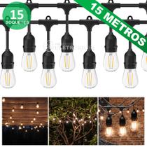 Cordão Varal Luzes Porta-lâmpadas 15 Metros 15 Soquetes Ideal Para Varanda 61179
