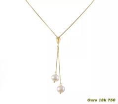 Cordão Veneziana Ouro 18k 750 45cm Com Pingente Pérolas