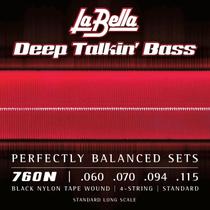 Cordas de baixo La Bella 760N Deep Talkin' Bass Black Nylon Tape 4 cordas padrão 60-115 Cordas de baixo La Bella 760N Deep Talkin' Bass Black Nylon Tape 4 cordas padrão 60-115