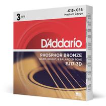 Cordas de Guitarra D'Addario Phosphor Bronze EJ17-3D (13-56) - Kit com 3 Unidades