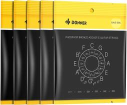 Cordas de guitarra Donner Acoustic, pacote com 5 cordas de fósforo leves (11-50)