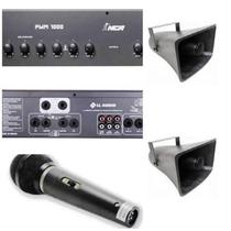 Corneta Fibrasom G086 4 Pçs + Amplificador Pwm1000+Microfone