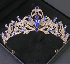 Coroa azul bic com dourado noiva debutante daminhas 15 anos florista