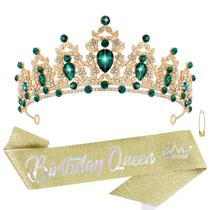Coroa de aniversário e tiara Queen Sash Atoden Green para meninas Coroa de aniversário e tiara Queen Sash Atoden Green para meninas