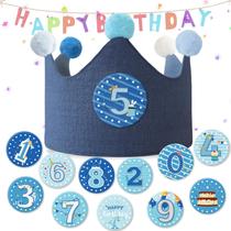 Coroa de aniversário Ulibanner, tecido reutilizável para crianças, azul escuro