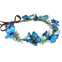 Coroa de borboleta de flores azuis feita à mão Fairy Crown MOSTORY