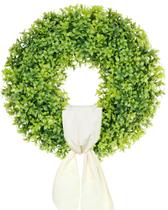 Coroa de buxo artificial DDHS de 23 polegadas com fita para decoração Coroa de buxo artificial DDHS de 23 polegadas com fita para decoração