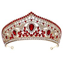 Coroa de casamento de cristal dourado e vermelho com pedras de gota de água. Coroa de casamento de cristal dourado e vermelho com pedras de gota de água.