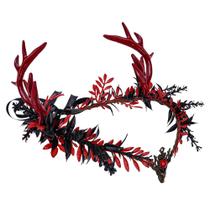 Coroa de chifre de elfo gótico MOSTORY faixa preta com chifres de veado, peça de fada vermelha, círculo de elfos escuros para fantasia de feira renascentista feminina, casamento gótico, cosplay de Halloween