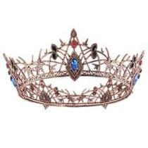 Coroa de cobre vintage com strass vermelho e azul para uso especial