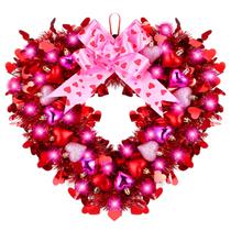 Coroa de Coração com Luzes para o Dia dos Namorados - Guirlanda Rosa Coroa de Coração com Luzes para o Dia dos Namorados - Guirlanda Rosa