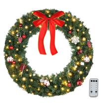 Coroa de flores de Natal VINGLI 91cm com 100 luzes e enfeites