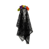 Coroa De Flores De Noiva Rosa Negra Com Véu De 62cm Em Renda, Acessório Gótico Para Festa De