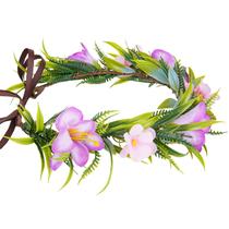 Coroa de flores de orquídea roxa havaiana KorviShow 45 cm