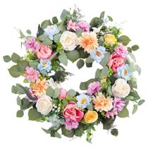 Coroa de flores Ecerangus Primavera Verão 60 cm com peônia, rosa e dália