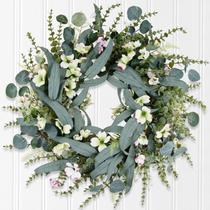Coroa de flores JDKPK, eucalipto de verão, vegetação artificial, 66cm Coroa de flores JDKPK, eucalipto de verão, vegetação artificial, 66cm