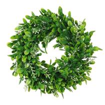Coroa de flores LSKYTOP de buxo redonda de 28 cm de folhas verdes artificiais