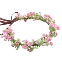 Coroa de flores rosa boêmia KorviShow faixa de cabeça rosa Babys Breath Flower com folha verde, coroa de cabelo floral boêmia para mulheres, casamento, Halloween e Natal Coroa de flores rosa boêmia KorviShow faixa de cabeça rosa Babys Breath Flower com folha verde, coroa de cabelo floral boêmia para mulheres, casamento, Halloween e Natal