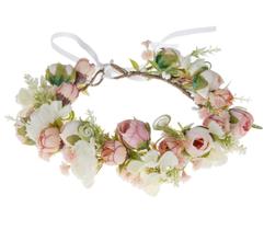 Coroa de flores rosa com faixa de cabelo Funsveta Baby Girls