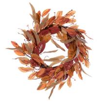 Coroa de flores Vickerman 56cm de folhas artificiais vermelhas cremosas Coroa de flores Vickerman 56cm de folhas artificiais vermelhas cremosas
