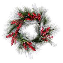 Coroa de flores Vickerman 61cm artificial fosca com frutas vermelhas Coroa de flores Vickerman 61cm artificial fosca com frutas vermelhas