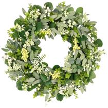 Coroa de flores Vlorart 61 cm, vegetação de eucalipto com frutas vermelhas Coroa de flores Vlorart 61 cm, vegetação de eucalipto com frutas vermelhas