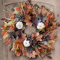 Coroa de flores WANNA-CUL 24", decoração de outono com abóboras brancas Coroa de flores WANNA-CUL 24", decoração de outono com abóboras brancas