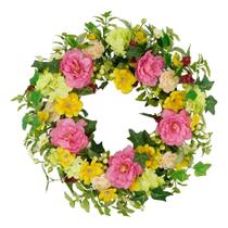 Coroa de flores YNYLCHMX de 18 polegadas com flores artificiais de primavera e verão